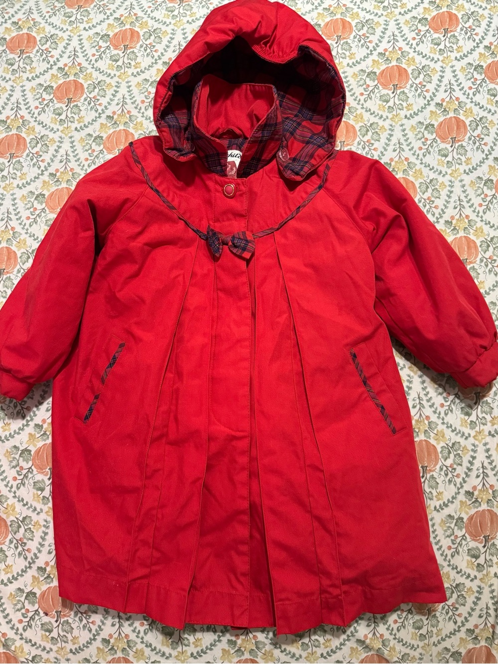 Rothschild Girls 3T Red Winter Coat Hooded Plaid Trim Faux Fur Lined